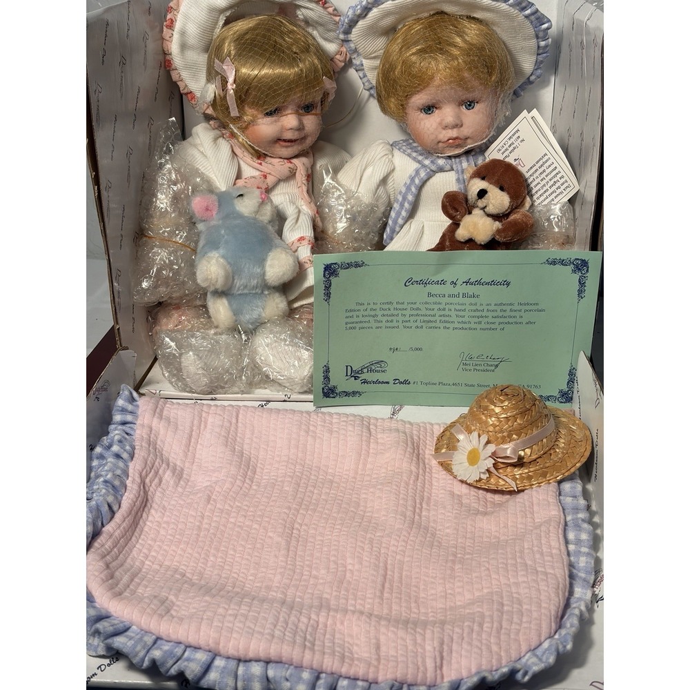 Duck House Heirloom Dolls 961/5000 Numbered Boy & Girl Set Becca & Blake NIB - Picture 2 of 16